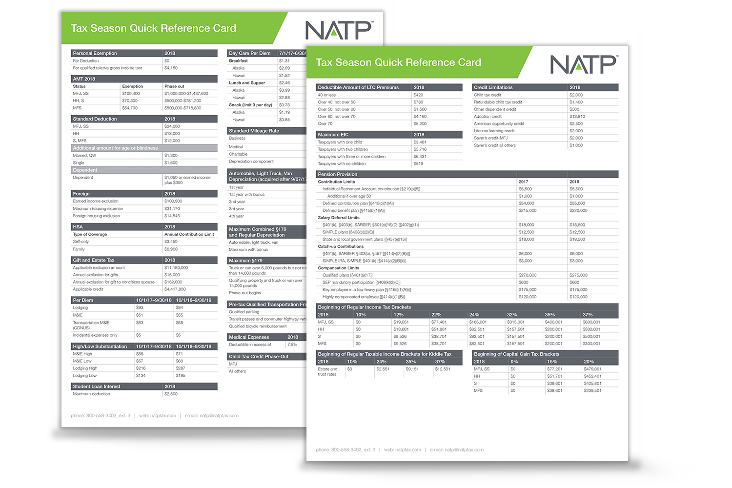 Tax Season Quick Reference Card (2018) - #198 